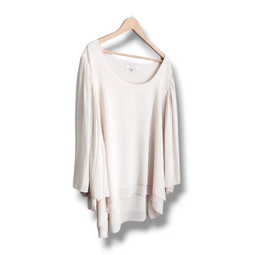 Rose & Olive Tiered Chiffon Pleated Bell Sleeve Blouse  | 3X - Picture 2 of 6